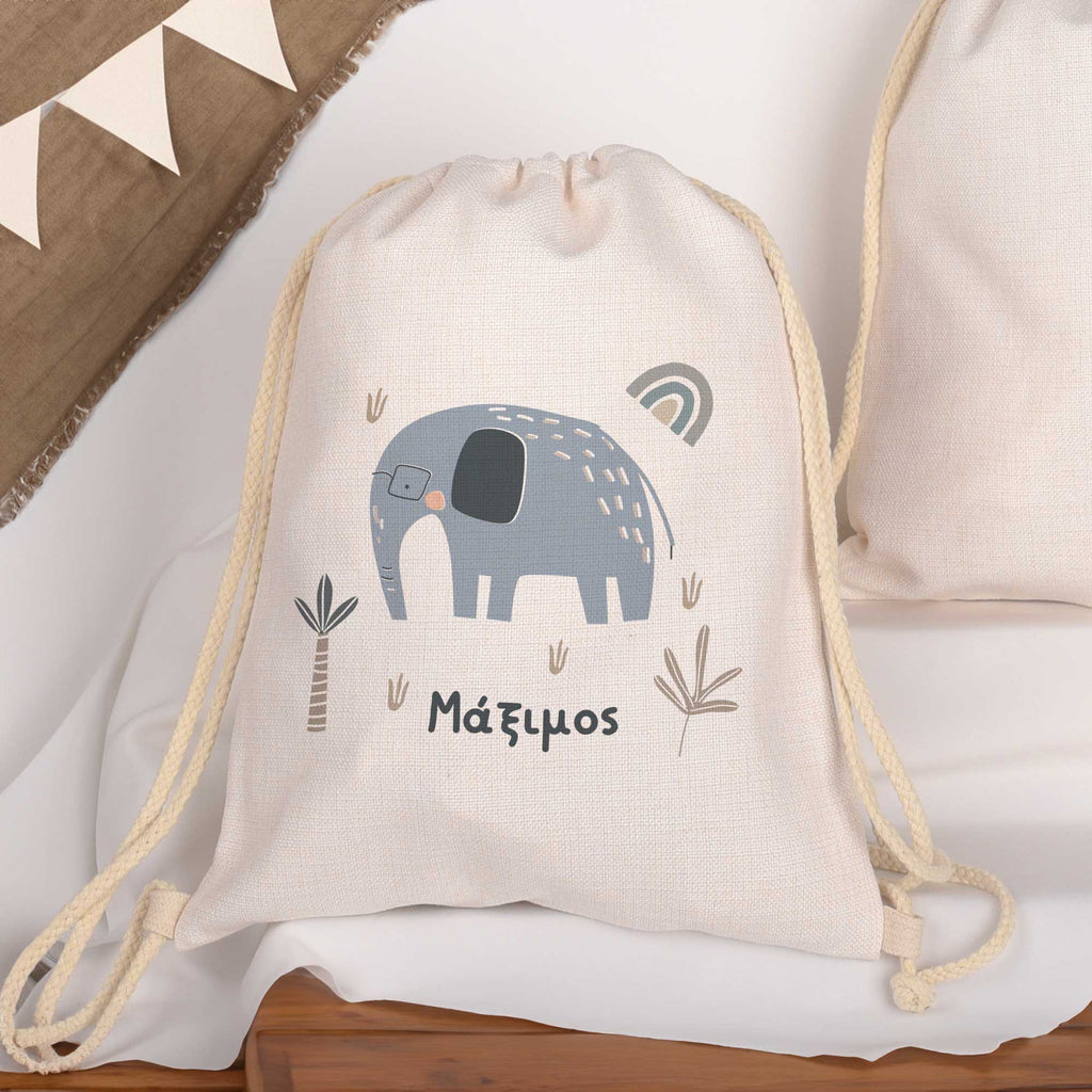 Blue Elephant - Drawstring Bag Linen