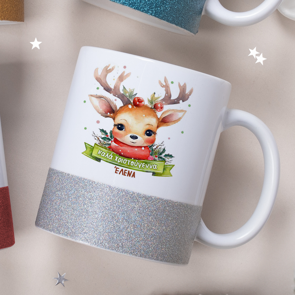 Christmas Reindeer - Ceramic Glitter Mug