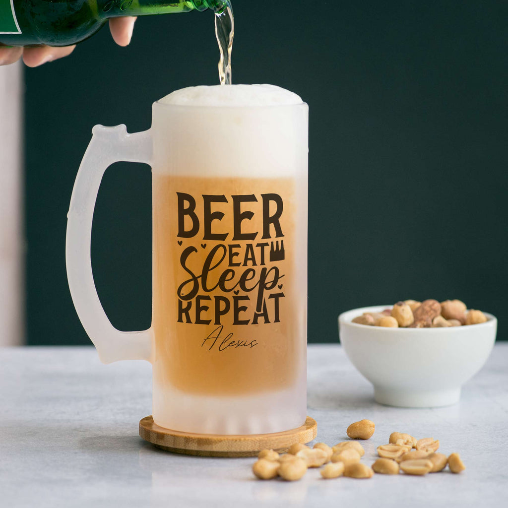 Beer Eat Sleep Repeat - Frosted Beer Glass