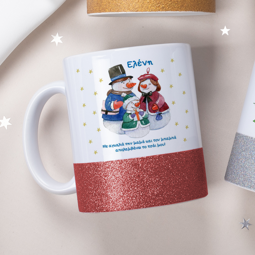 Snowman Family - Ceramic Glitter Mug