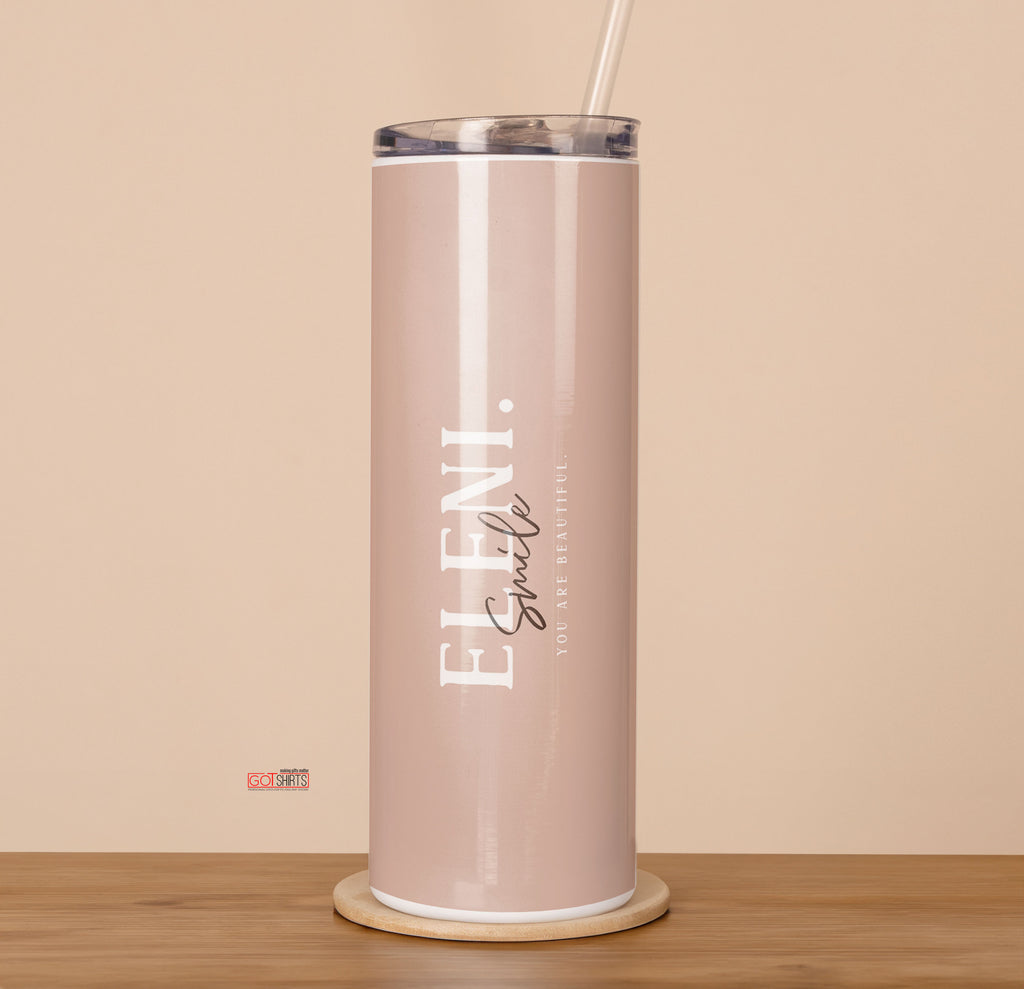 Smile You Are Beautiful Brown - Stainless Steel Skinny Tumbler With Straw