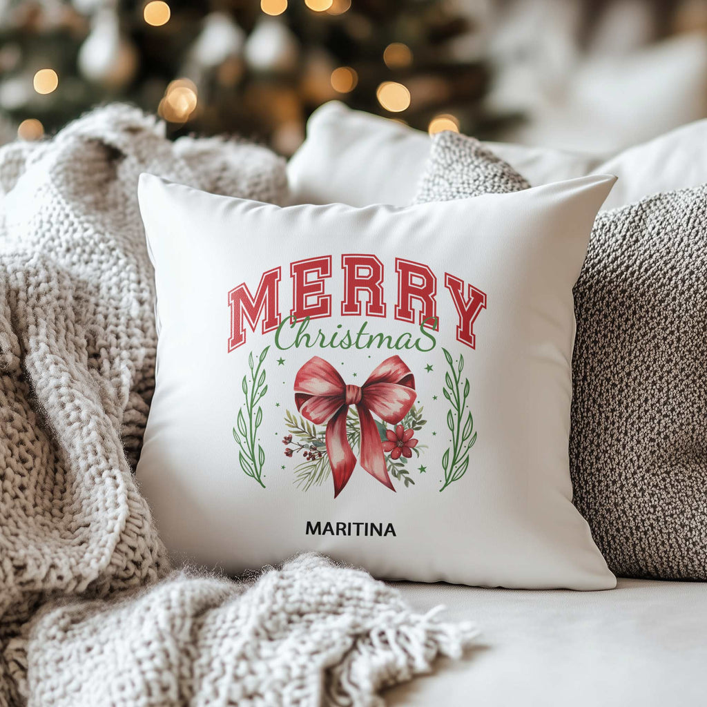 Christmas Bow - White Pillow