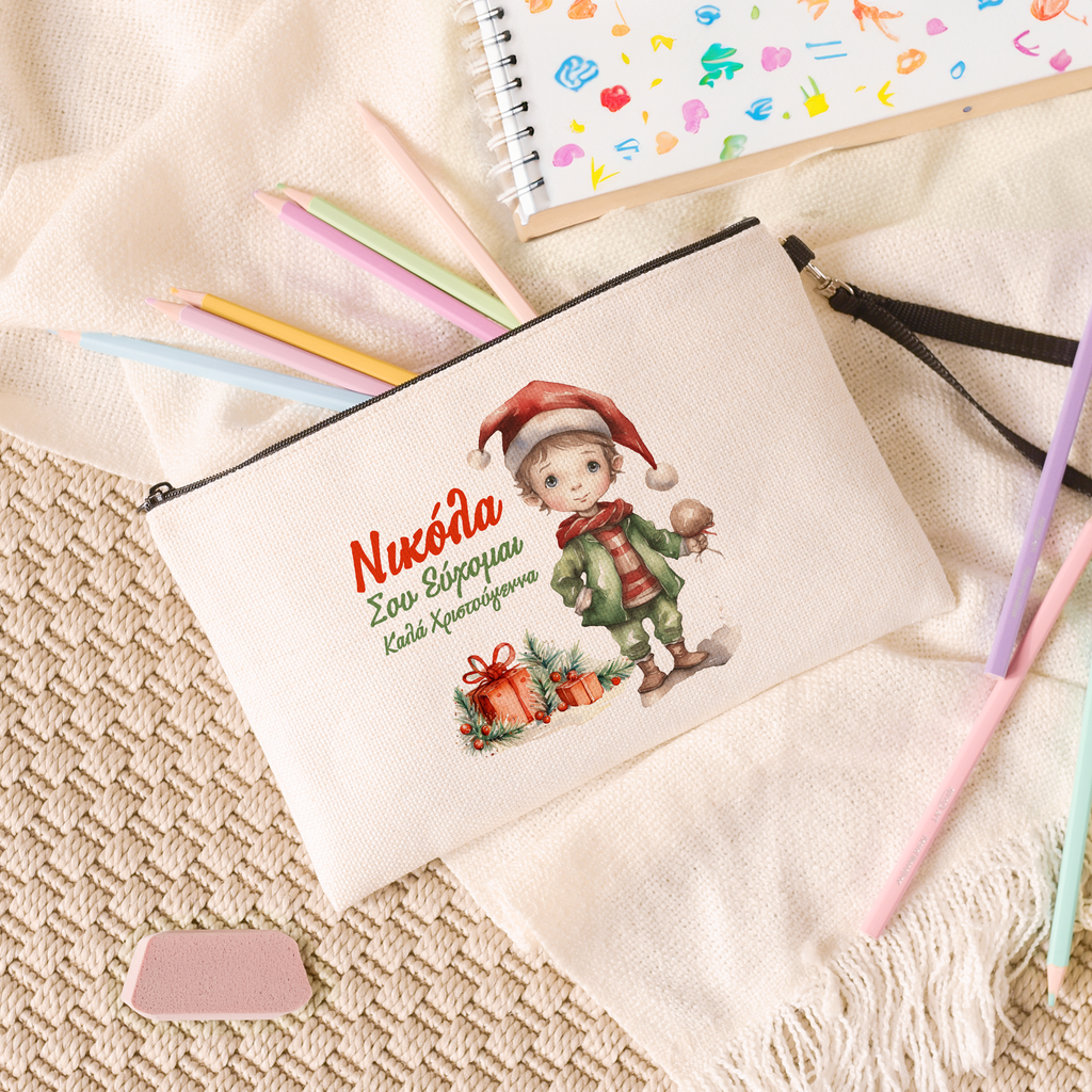 Christmas Boy - Linen Pencil Case