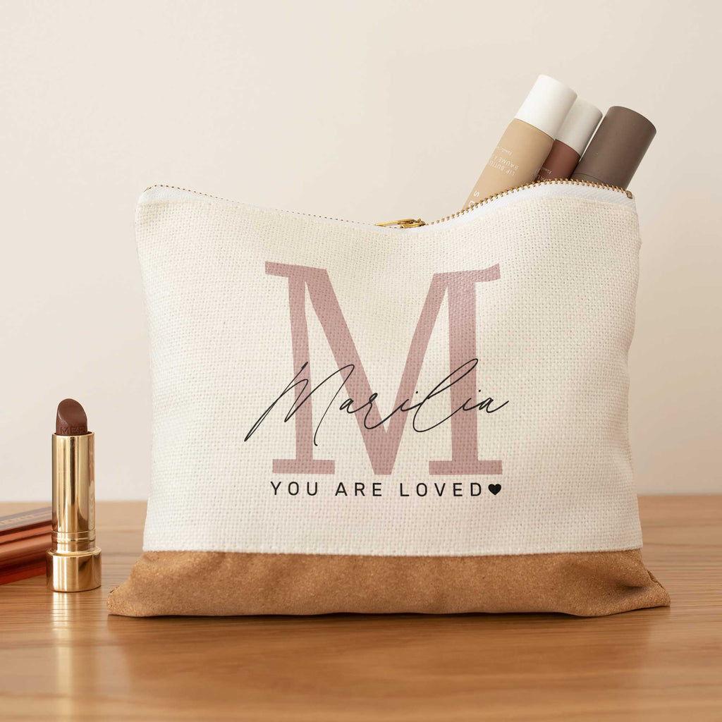 You Are Loved - Linen Makeup Bag With Cork