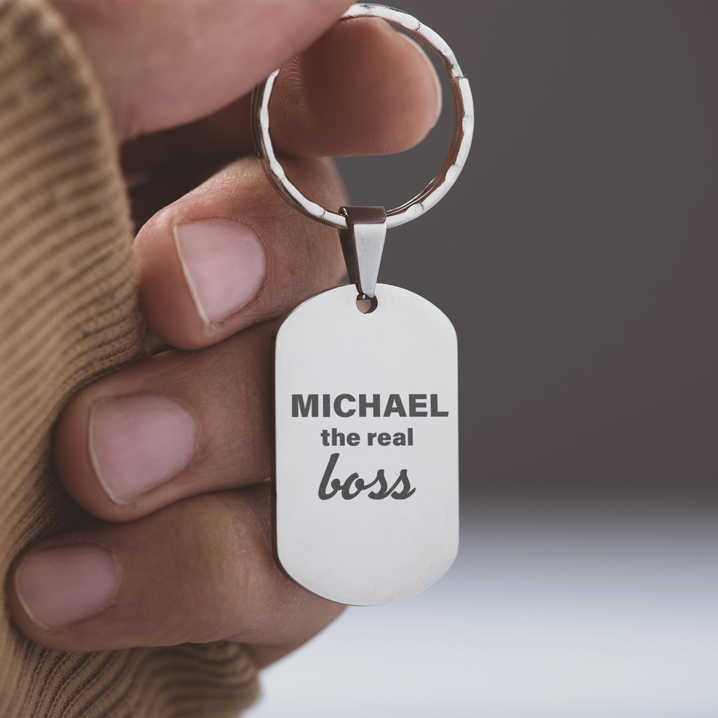 The Real Boss - Dog Tag Keyring (Engraved)