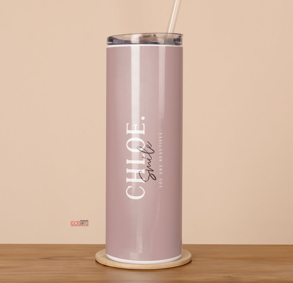 Smile You Are Beautiful Pink - Stainless Steel Skinny Tumbler With Straw