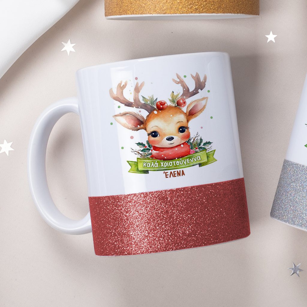 Christmas Reindeer - Ceramic Glitter Mug