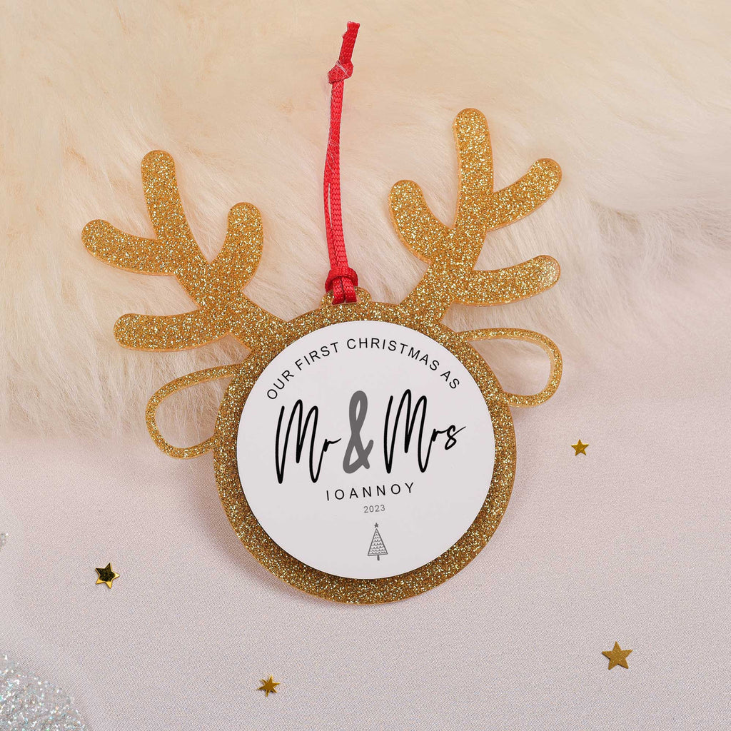 Mr. & Mrs. - Glitter Reindeer Ornament