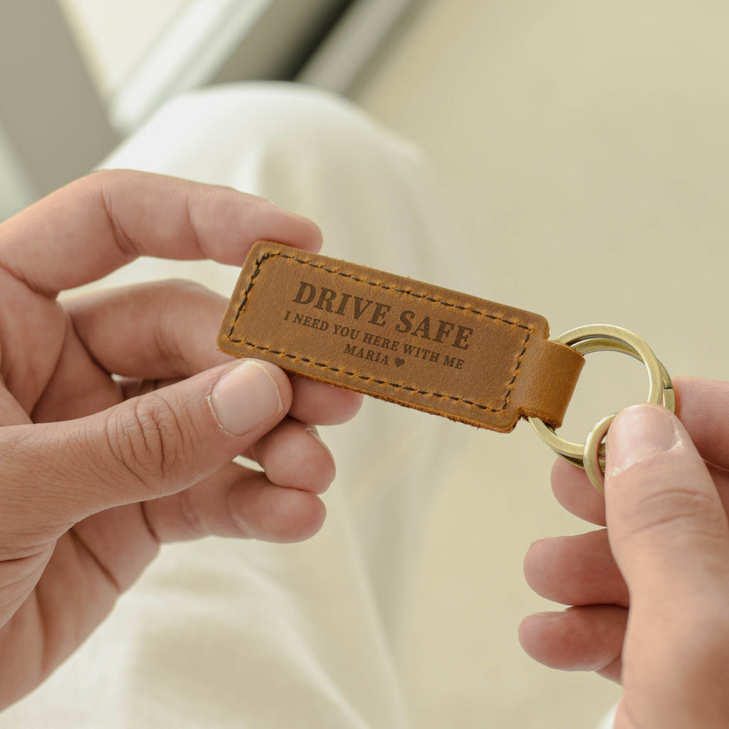 Drive Safe - Engraved Leather Keyring