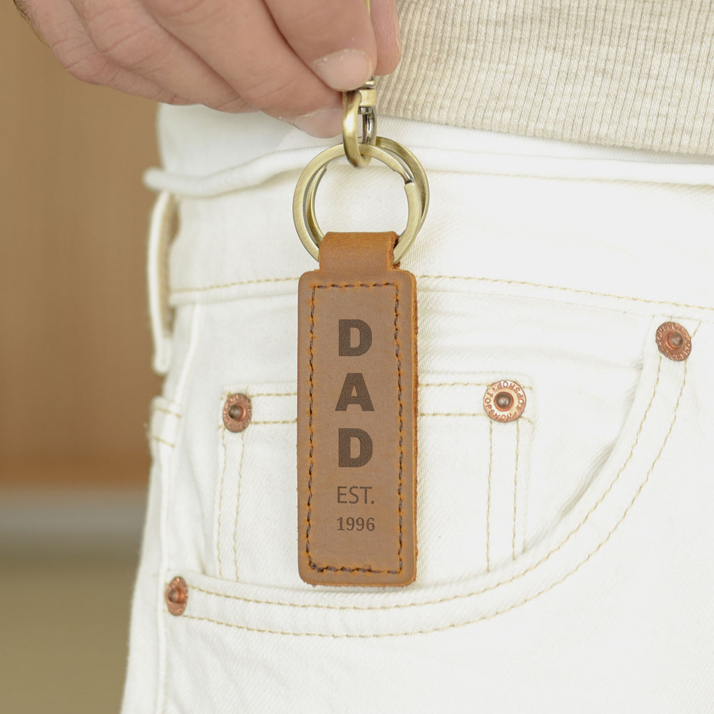 Dad Est. - Engraved Leather Keyring