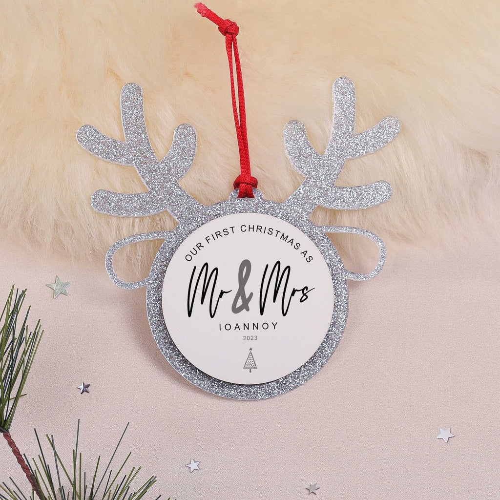 Mr. & Mrs. - Glitter Reindeer Ornament