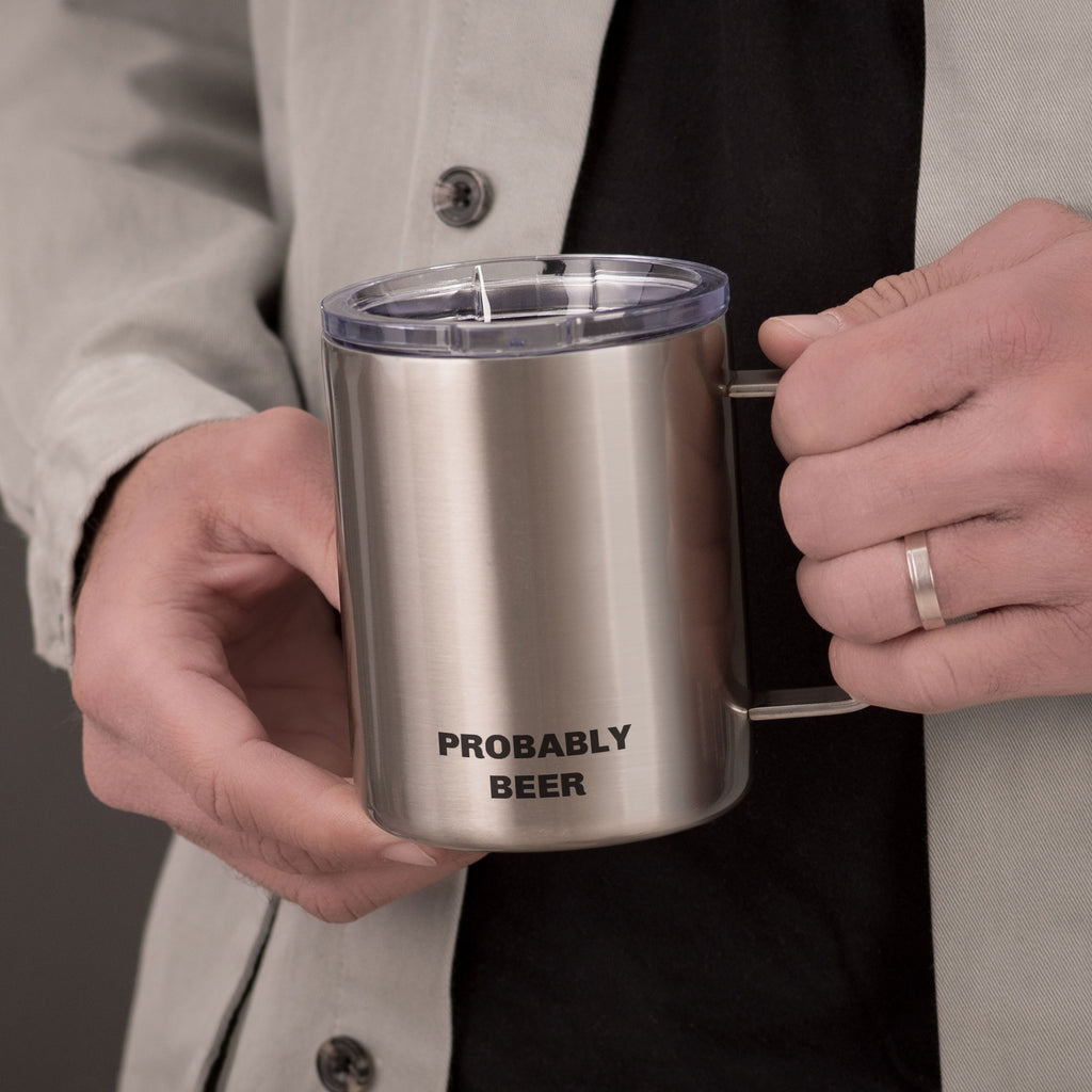 Probably Beer - Silver Stainless Steel Mug With Handle