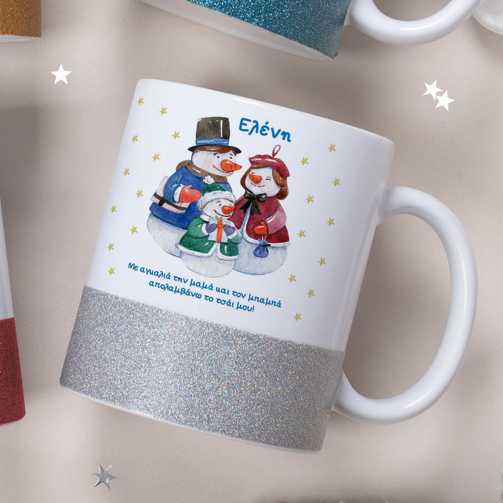 Snowman Family - Ceramic Glitter Mug