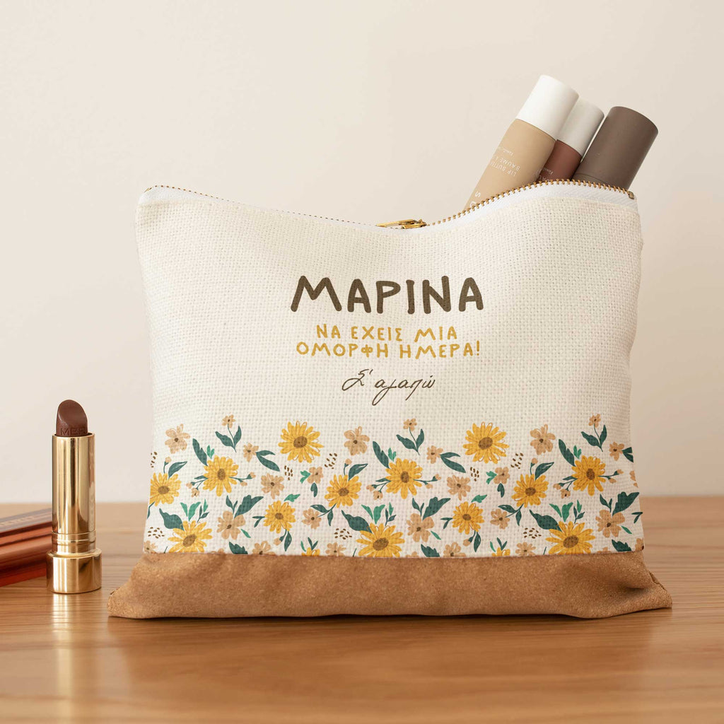 Have A Nice Day - Linen Makeup Bag With Cork