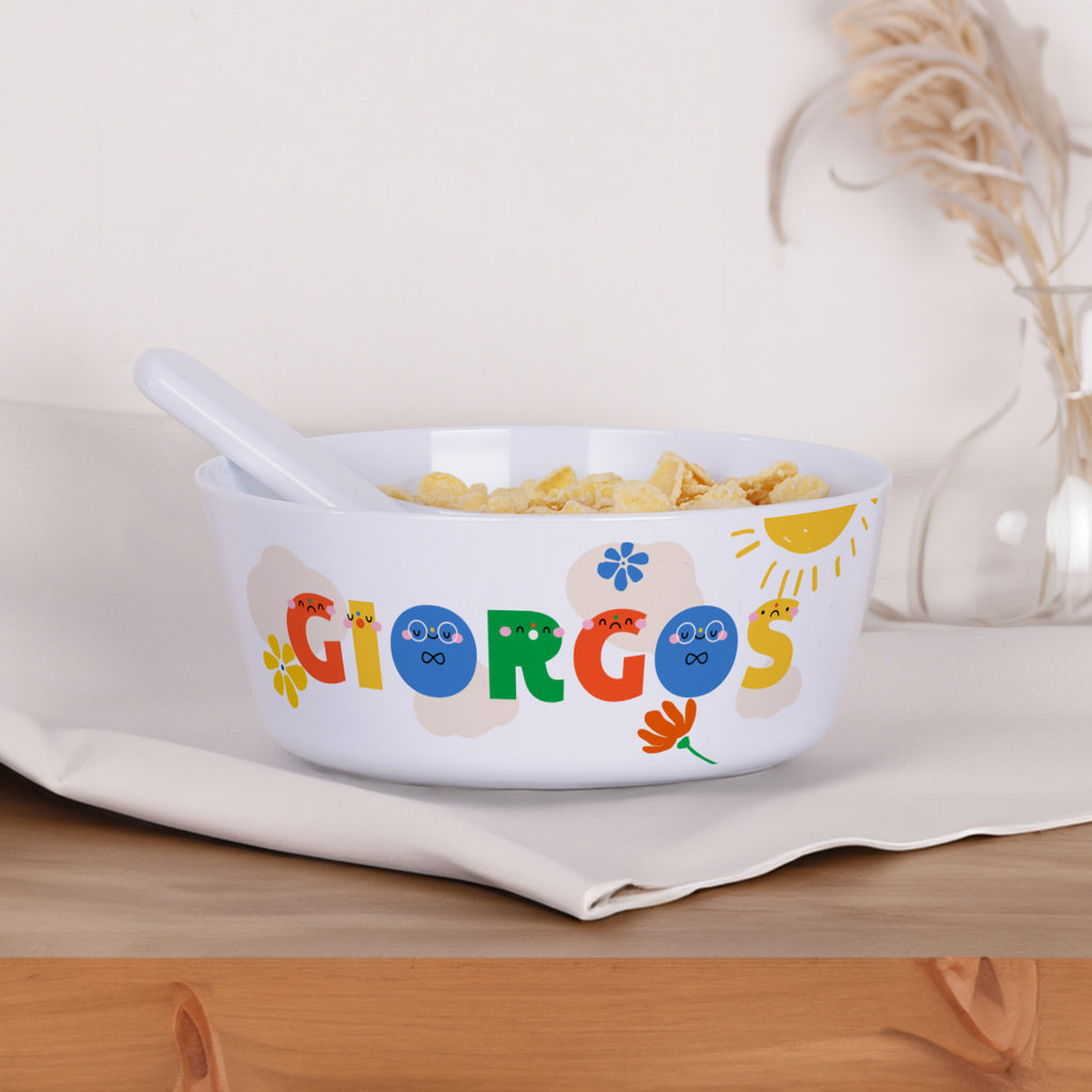 Personalized Plastic Bowl - Smiley Colorful Letters