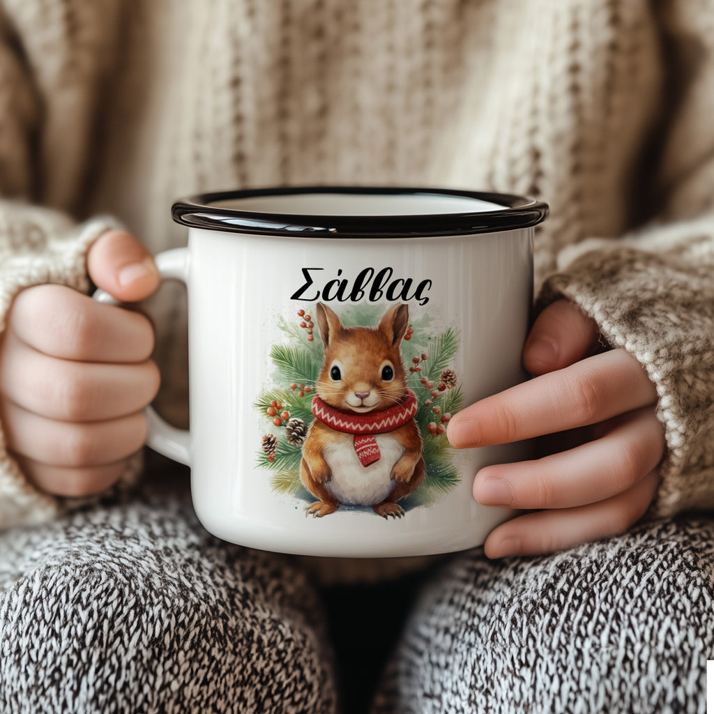 Squirrel With Scarf - Christmas S/Steel Enamel Mug