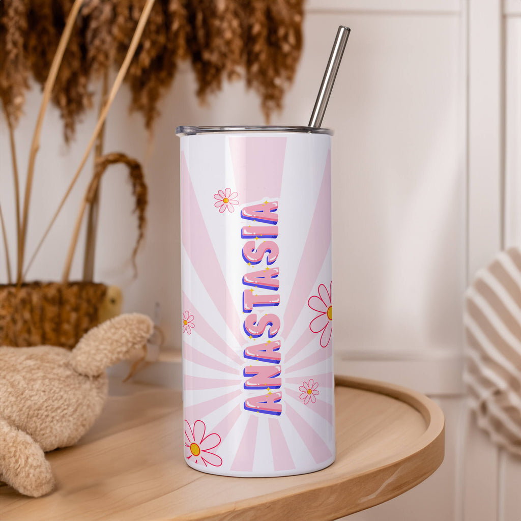 White Skinny Tumbler 16oz - Groovy Retro Pink