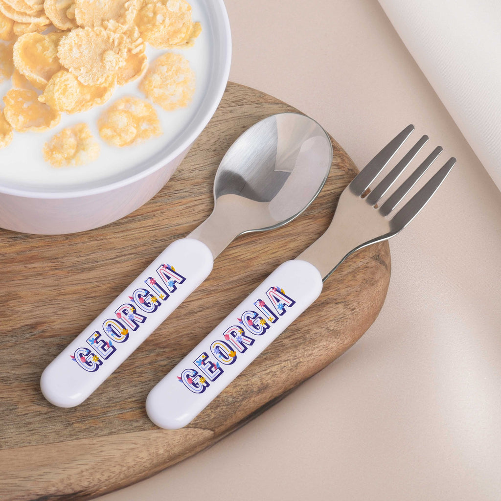 Kids Spoon/Fork Set - Flowers Letters