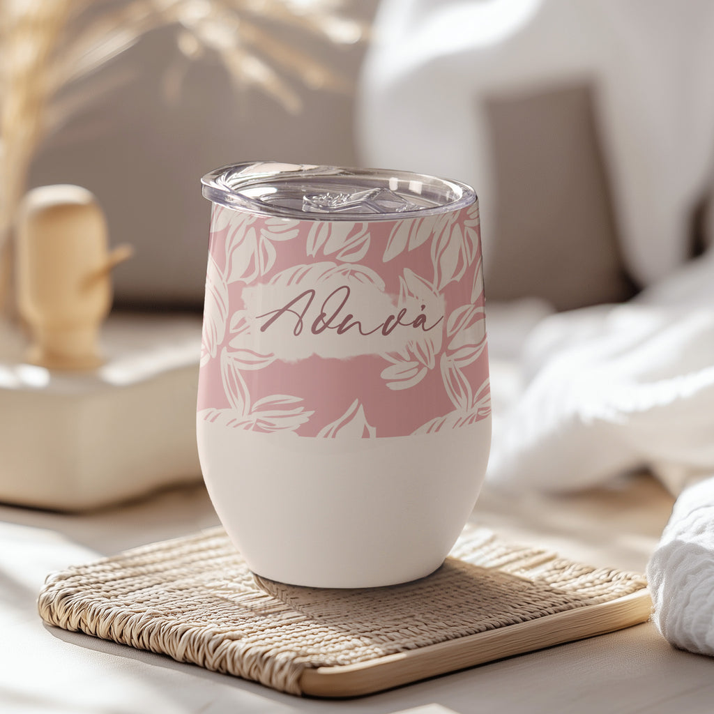 Pink Flower Pattern - Stainless Steel White Mug