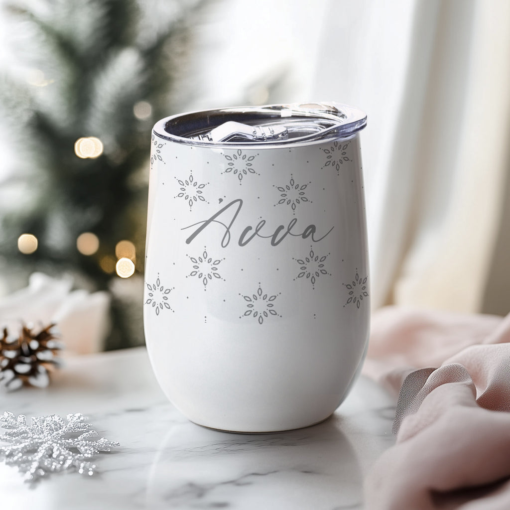 Snowflakes Pattern - Stainless Steel White Mug