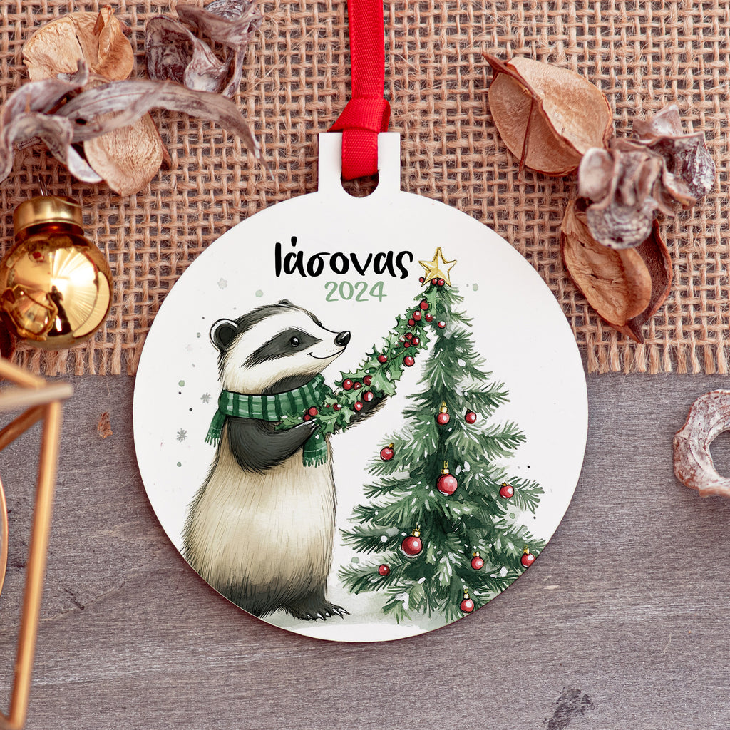 Christmas Racoon - Wooden Ornament