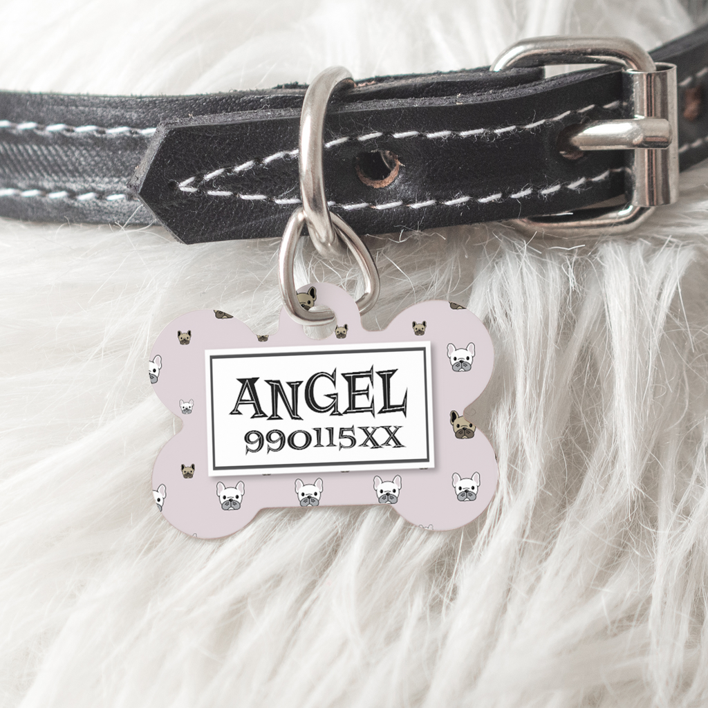 Pink Dog Pattern - Metallic Pet Bone Tag