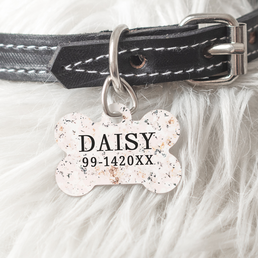 Pink Terrazzo - Metallic Pet Bone Tag