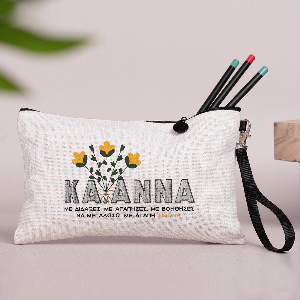 Yellow Flowers Teacher - Linen Pencil Case