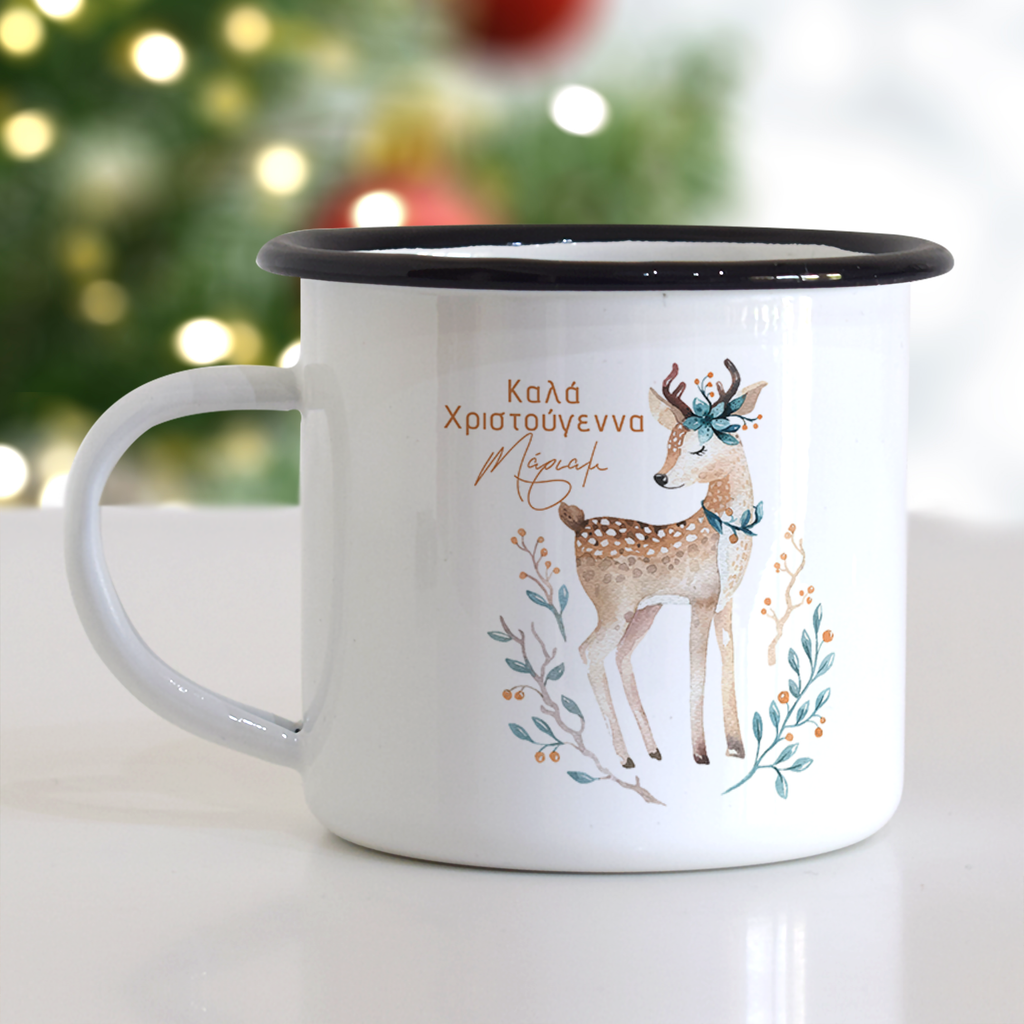 Christmas S/Steel Enamel Mug - Christmas Deer