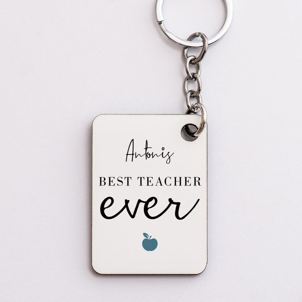 Best Teacher Ever Male - Wooden Keyring (One Side Print)