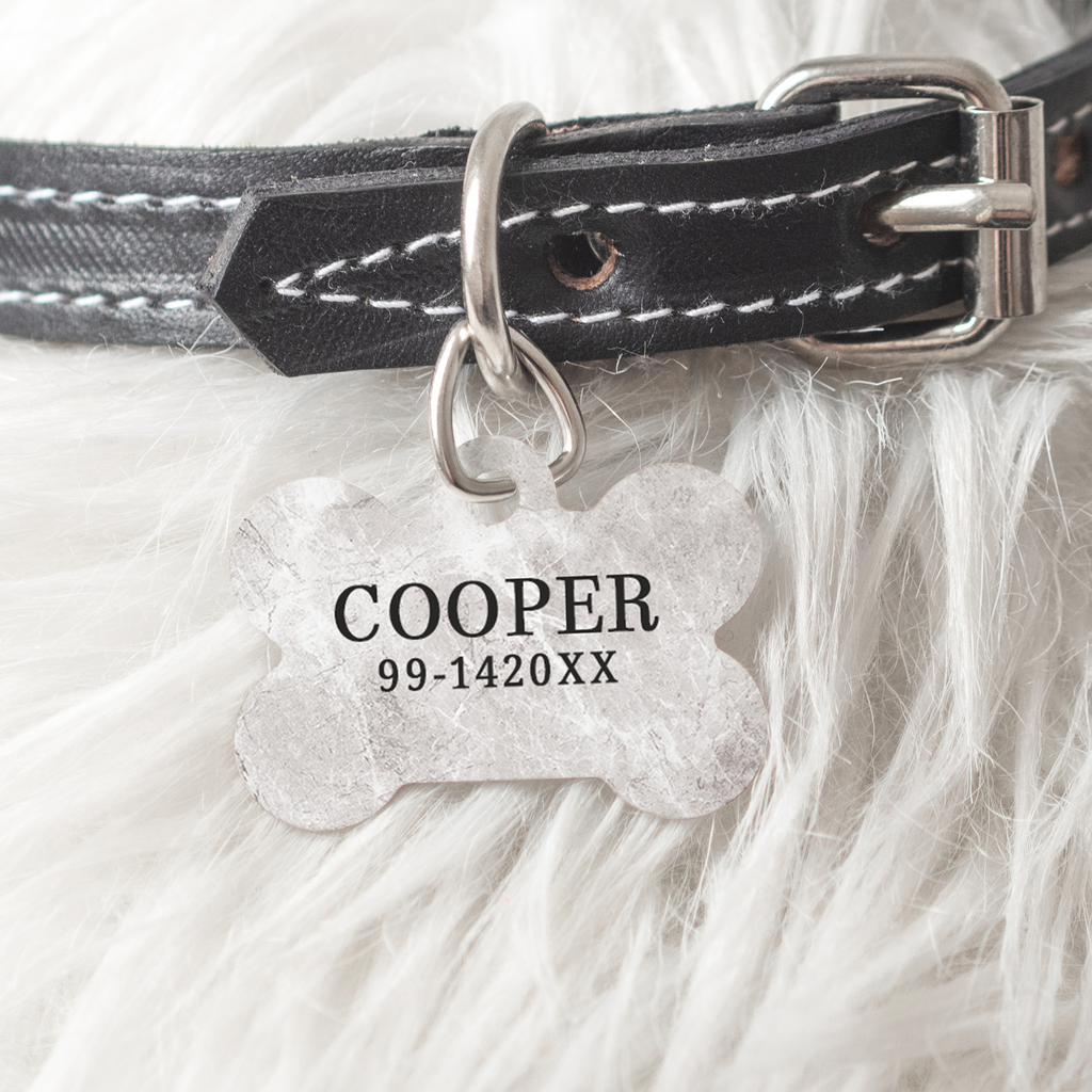 Grey Marble - Metallic Pet Bone Tag