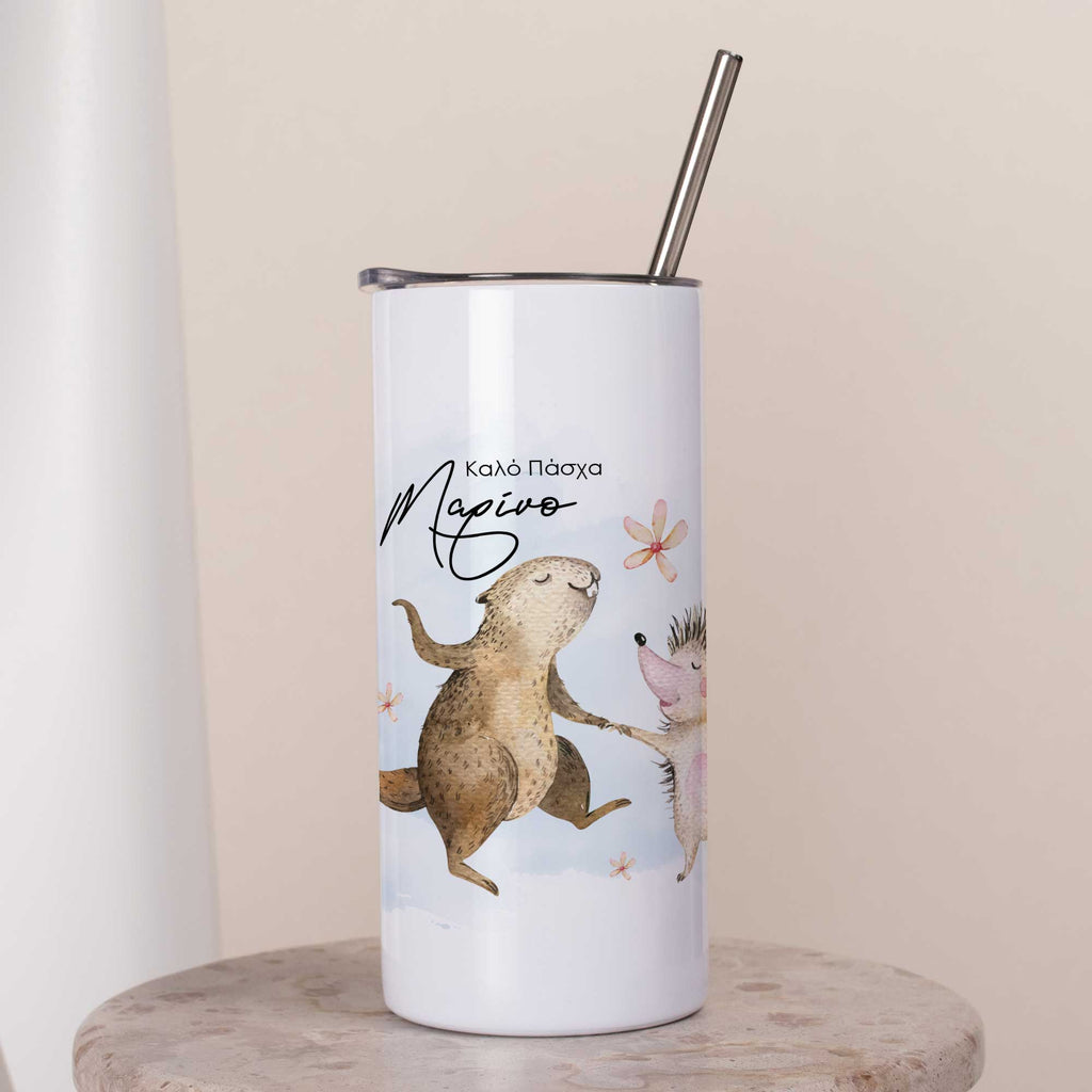 Easter Squirrel & Hedgehog - White Skinny Tumbler 16oz